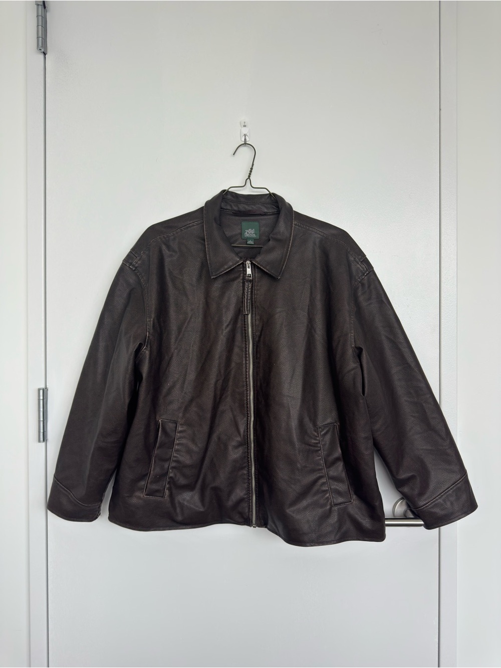 Dark Brown Leather Zip Front Jacket